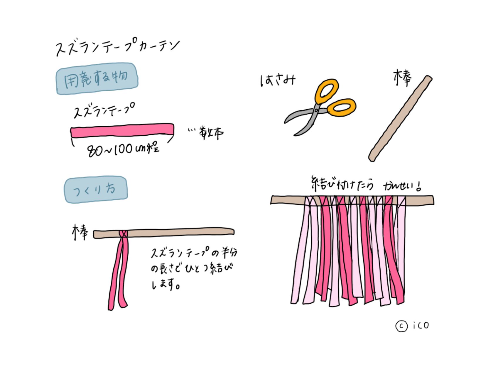 赤ちゃんのスズランテープで作るカーテンの作り方