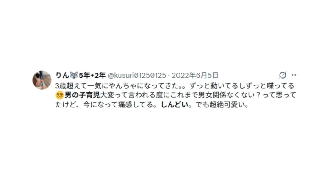 男の子育児しんどいというママの投稿