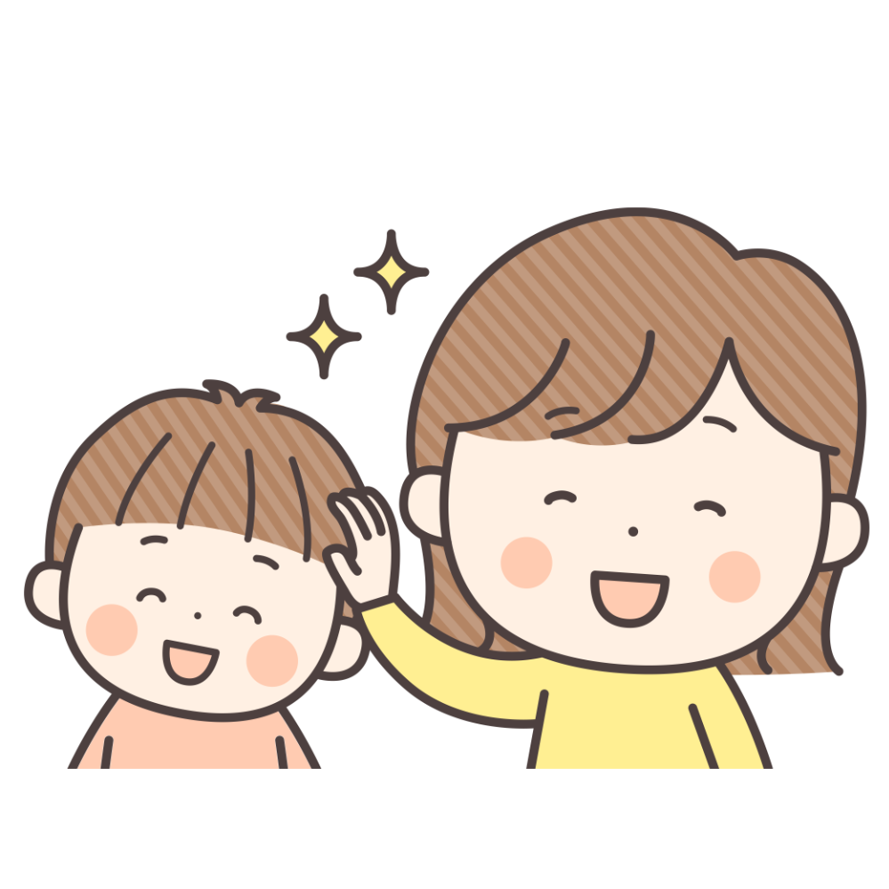 お母さんが子どもの頭を撫でて褒める