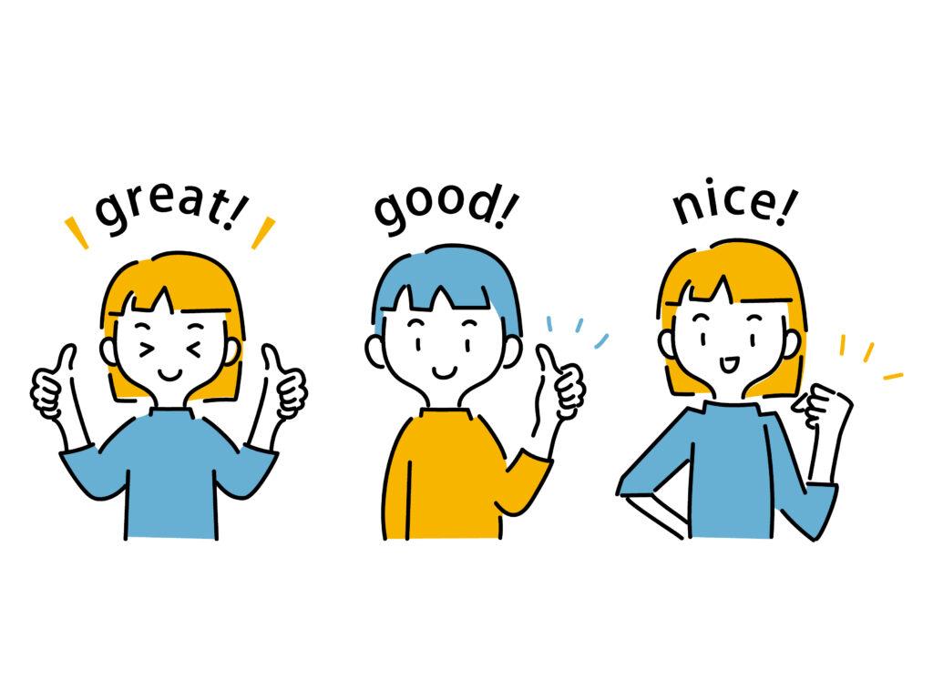 グッドポーズする女性2人と男性１人