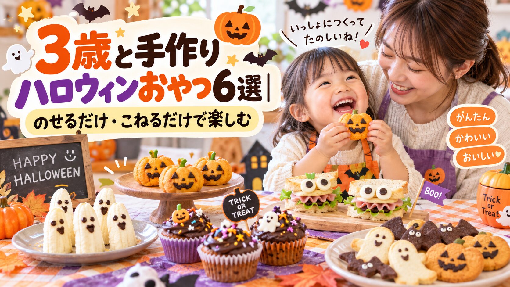 【レシピ】3歳と手作りハロウィンおやつ6選｜のせるだけ・こねるだけ